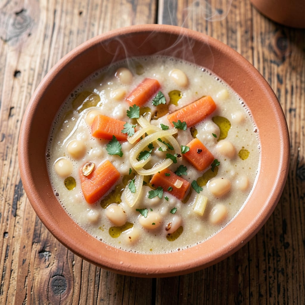 Alessi Tuscan White Bean Soup Recipe: Herbed Oil Pools Over Creamy Cannellini