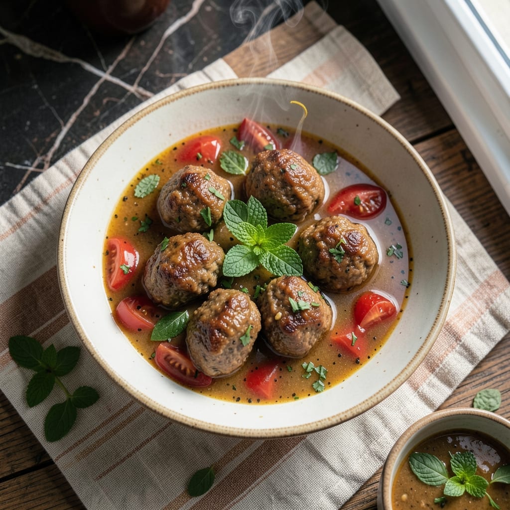Albondigas Soup Recipe With Mint: Herbed Meatballs in Zesty Tomato Broth