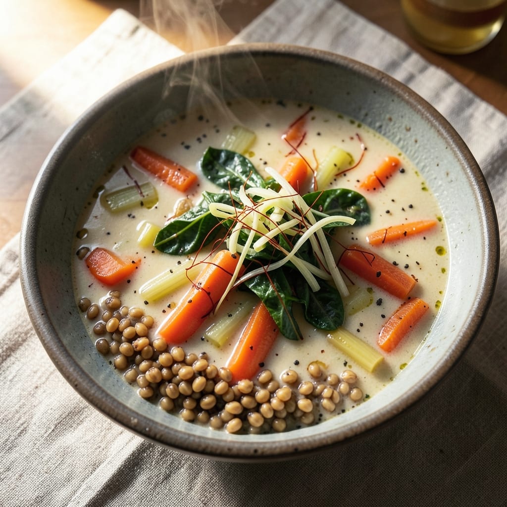 5 Star Vegetable Soup Recipe: Velvety Saffron-Infused Depth With Toasted Barley Crunch