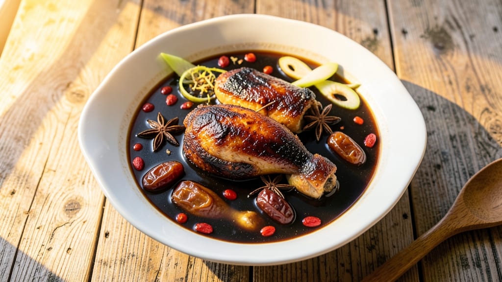 Black Chicken Soup Chinese Recipe: Star-Anise Infused Broth with Silky Shreds
