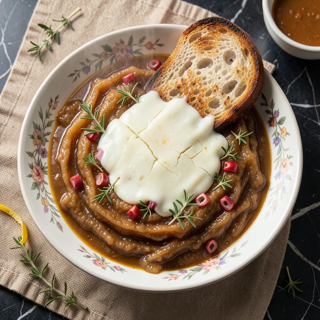 Alcohol-Free French Onion Soup Recipe: Caramelized Onions and Herbed Bread Topping