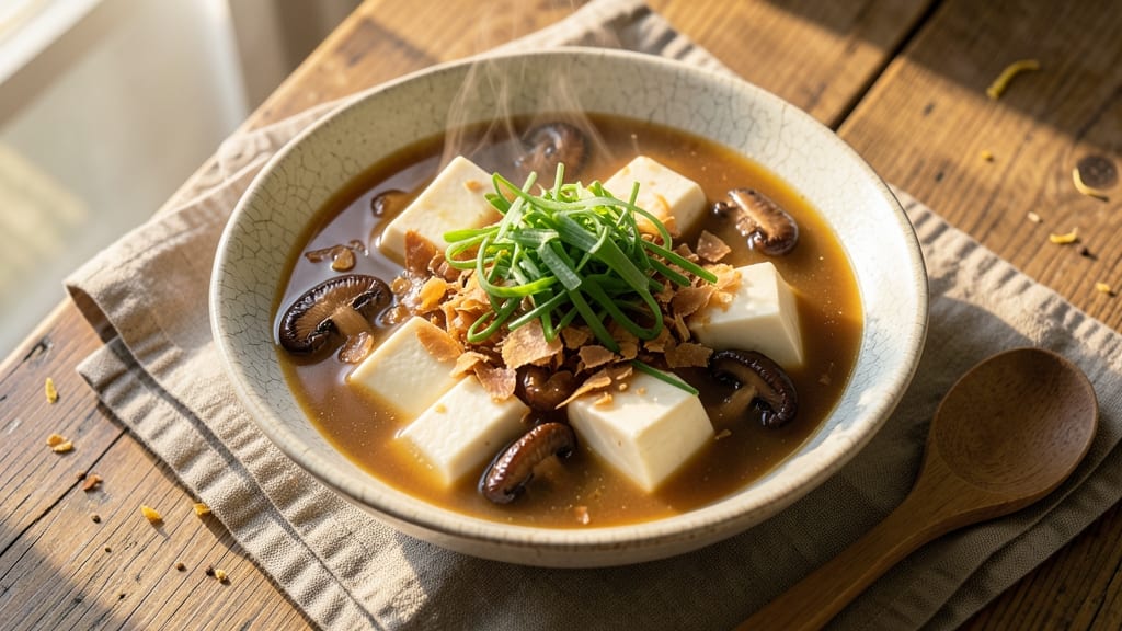 Asian Miso Soup Recipe: Crispy Tofu Ribbons in Umami-Packed Broth