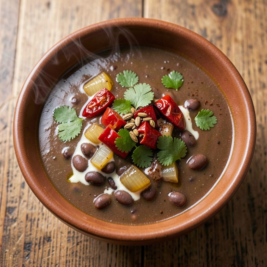 15-Minute Black Bean Soup Recipe: Spiced Tortilla Topping Twist