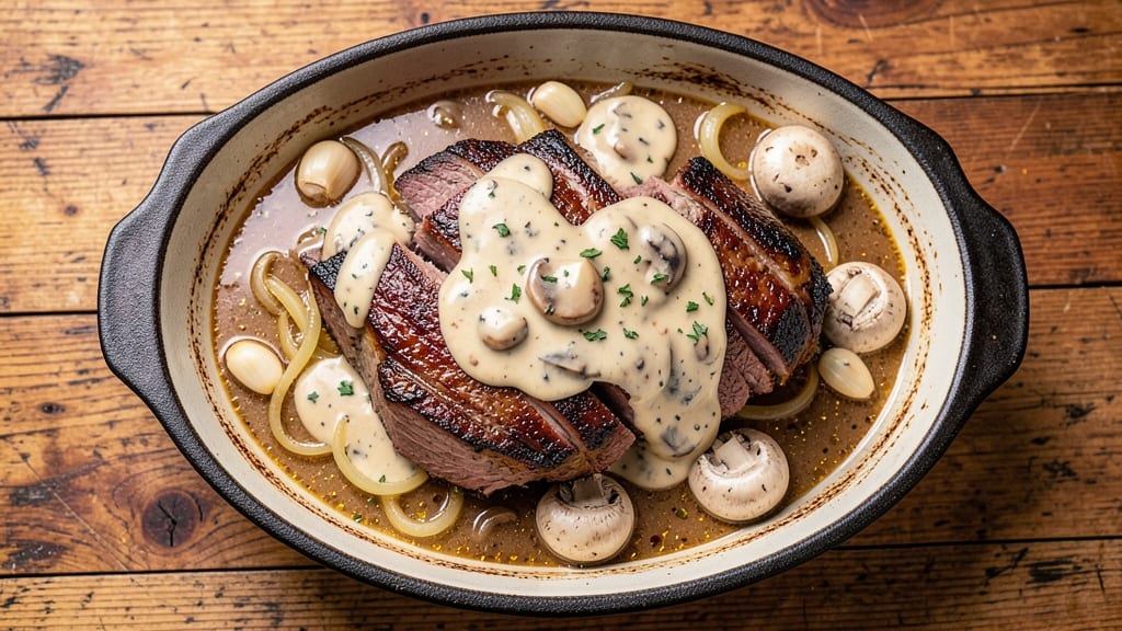 Beef Roast Recipe Cream of Mushroom Soup Oven: Slow-Braised Tender Meat Over Rich Sauce