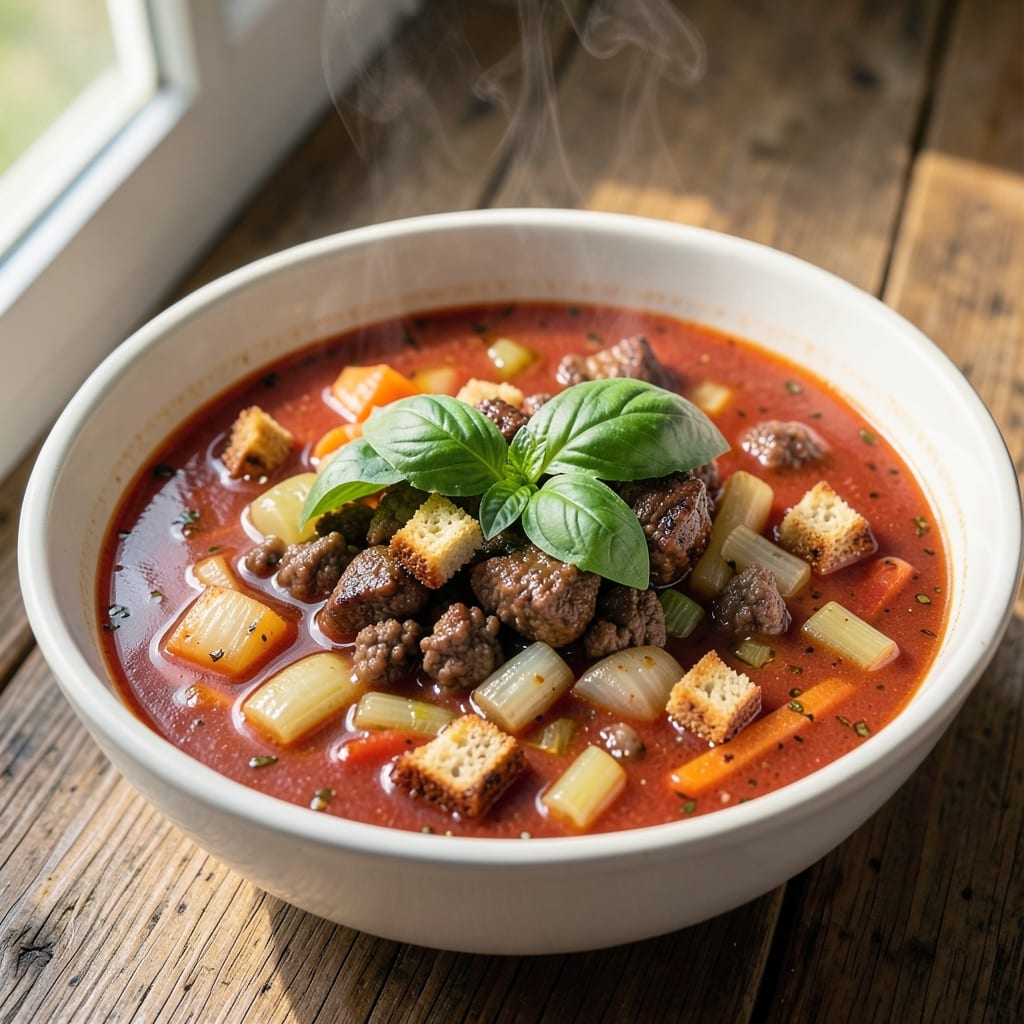 30-Minute Hamburger Minestrone Soup Recipe: Hearty One-Pot with Crispy Potato Topping