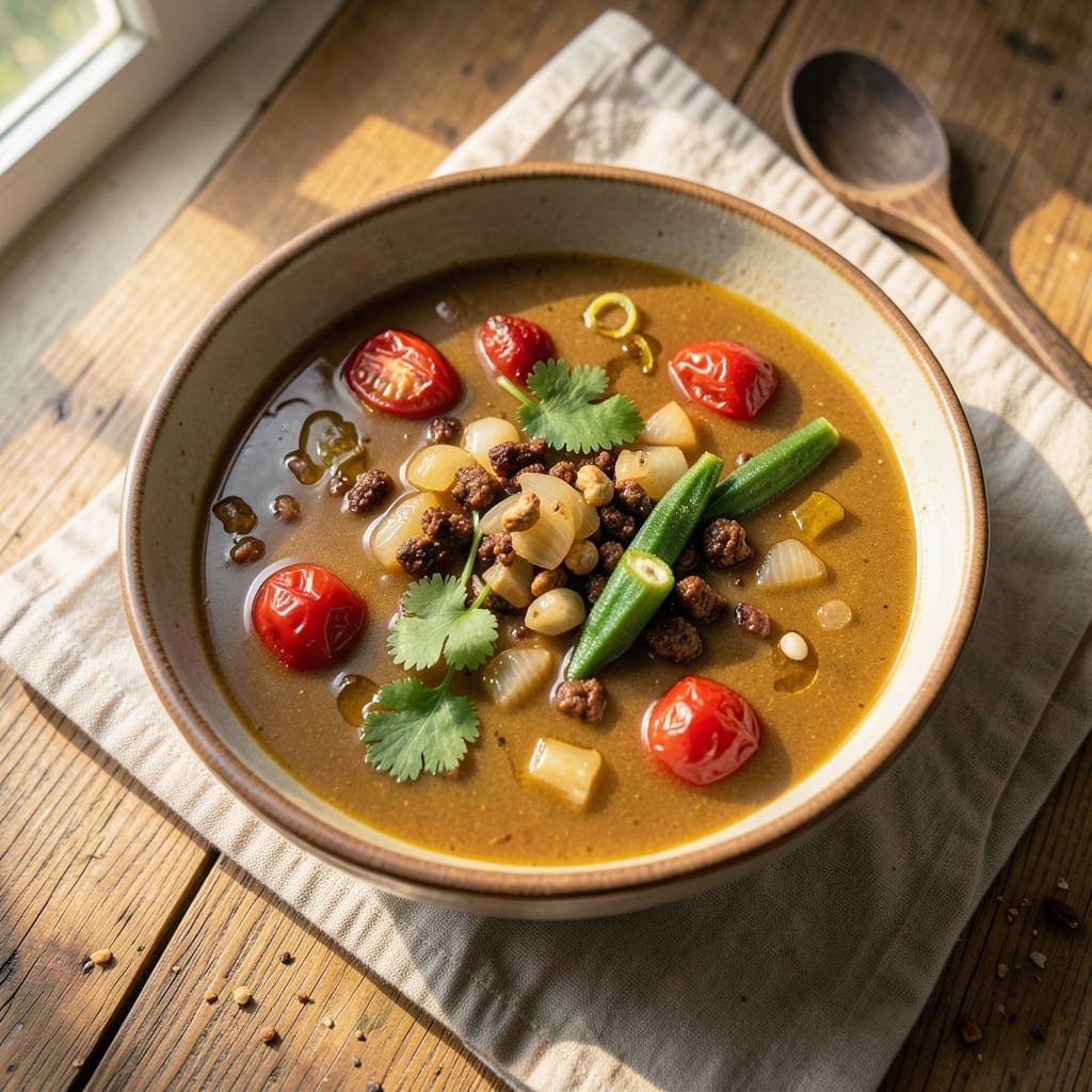African Vegetable Soup Recipe: West African Tomato-Base With Okra and Peanut Crunch