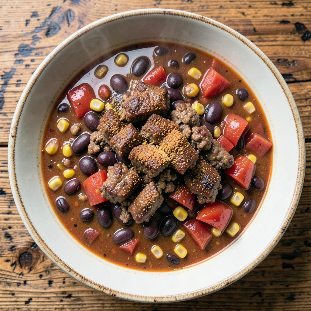 8-Can Taco Soup Recipe with Ground Beef: One-Pot Fiesta with Crunchy Topping Magic